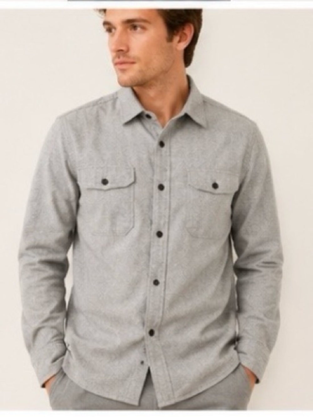 Nautica Gray Long Sleeve Button-Down Casual Shirt MEDIUM